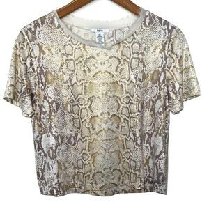 Bar III Metallic Gold Snakeskin Short Sleeve Crop Top Size XS